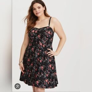 Torrid Floral Skater Dress | Size 2X (2) | Black Pink Rose Print Adjustable Stra